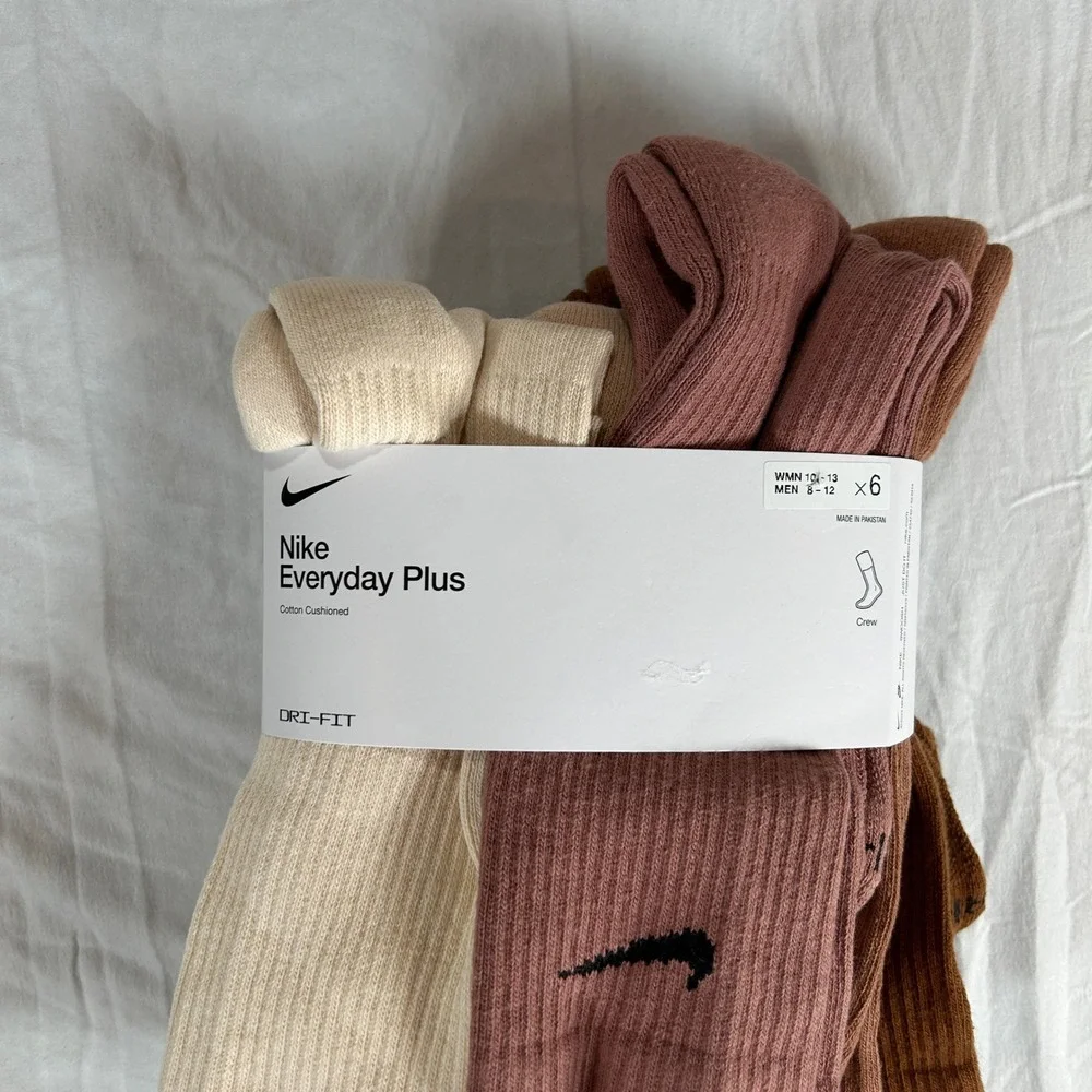 Nike Everyday Plus Cushioned Crew Socks 6 Pair Earth Tones SX6897-904 Mens 8-12